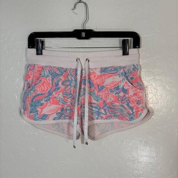 Lilly Pulitzer Shorts Womens XS Pink Blue Tropical Print Drawstring Pockets - Picture 1 of 8